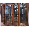 Wood Grain Finish Aluminum Frame Double Glass Balcony Folding Door